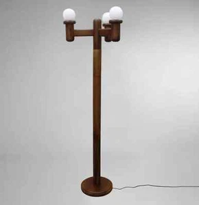 Lámpara de pie de madera moderna de mediados de siglo antigua de 3 luces bell... - Imagen 1 de 9