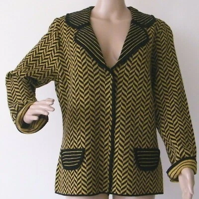 Roni Rabl Chevron Sweater Jacket Size XL Merino Wool Blend Stretch Knit - Image 1 of 4