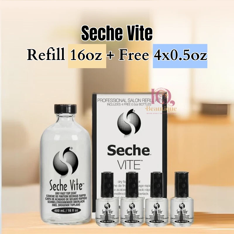 Профессиональный заправочный комплект Seche Vite Dry Fast Top Coat 16 унций + 4 БЕСПЛАТНО 0,5 унции - Изображение 1 из 1