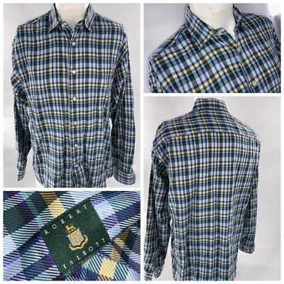 Camisa Robert Talbott Manga Larga Botón L Azul Verde Cuadros Portugal YGI E2-317 Foto 1 de 4