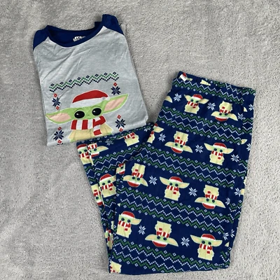 Star Wars Women's 2 Piece Baby Yoda Santa Pajama Set 3XL Blue Grey Plush - Image 1 of 4