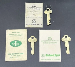 3 Vintage Bank Sicherheit Kaution Box Schlüssel im Umschlag Louisiana Bank of South City Natl - Bild 1 von 8