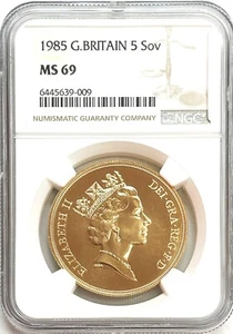 1985 GOLD GREAT BRITAIN 5 POUNDS 5 SOVEREIGN COIN NGC MINT STATE 69 - Picture 1 of 2