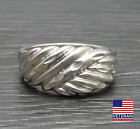 Vintage Sterling Silver Striped Dome Diamond Cut Cigar Band Ring Size 7.5