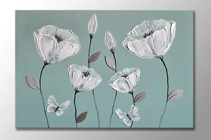LARGE 36X24" DUCK EGG BLUE WHITE GREY FLOWERS ZEN CANVAS PICTURE PRINT UK SHOP - Picture 1 of 4