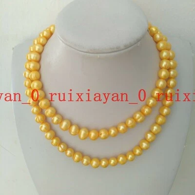 39" Excellent Natural 7-8mm Golden South Sea Pearl Necklace 14k Gold P - Image 1 of 4