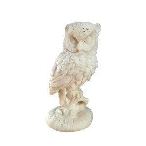 Owl Figurine On Branch 6" Tall White Alabaster Sculpture Cute - Picture 1 of 8