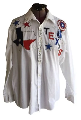 Texas Western Shirt Stars Rodeo Long Sleeve Button Up Mens Size XL  White - Image 1 of 4
