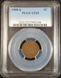 1908-S Indian Head Cent PCGS VF25 2232.25/27992108 Exquisite Coin Rare - Picture 1 of 11