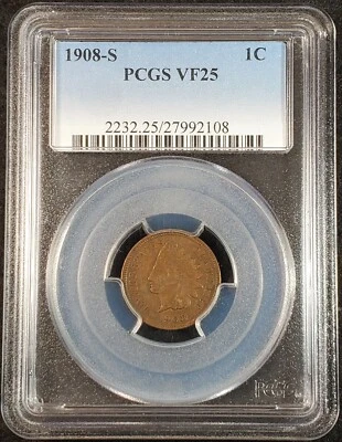1908-S Indian Head Cent PCGS VF25 2232.25/27992108 Exquisite Coin Rare - Image 1 of 4