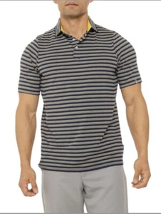 $99 Kjus Men’s Soren Golf Polo Striped Performance Shirt- Navy -Size: 50/Medium - Picture 1 of 5