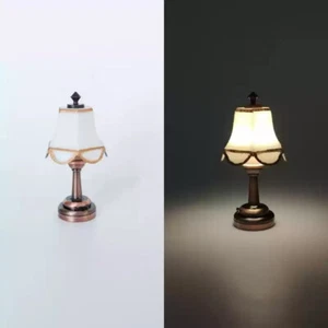 Dollhouse Lighting Table Lamp Vintage Miniature LED Battery Lights 1:12 Decor - Picture 1 of 6