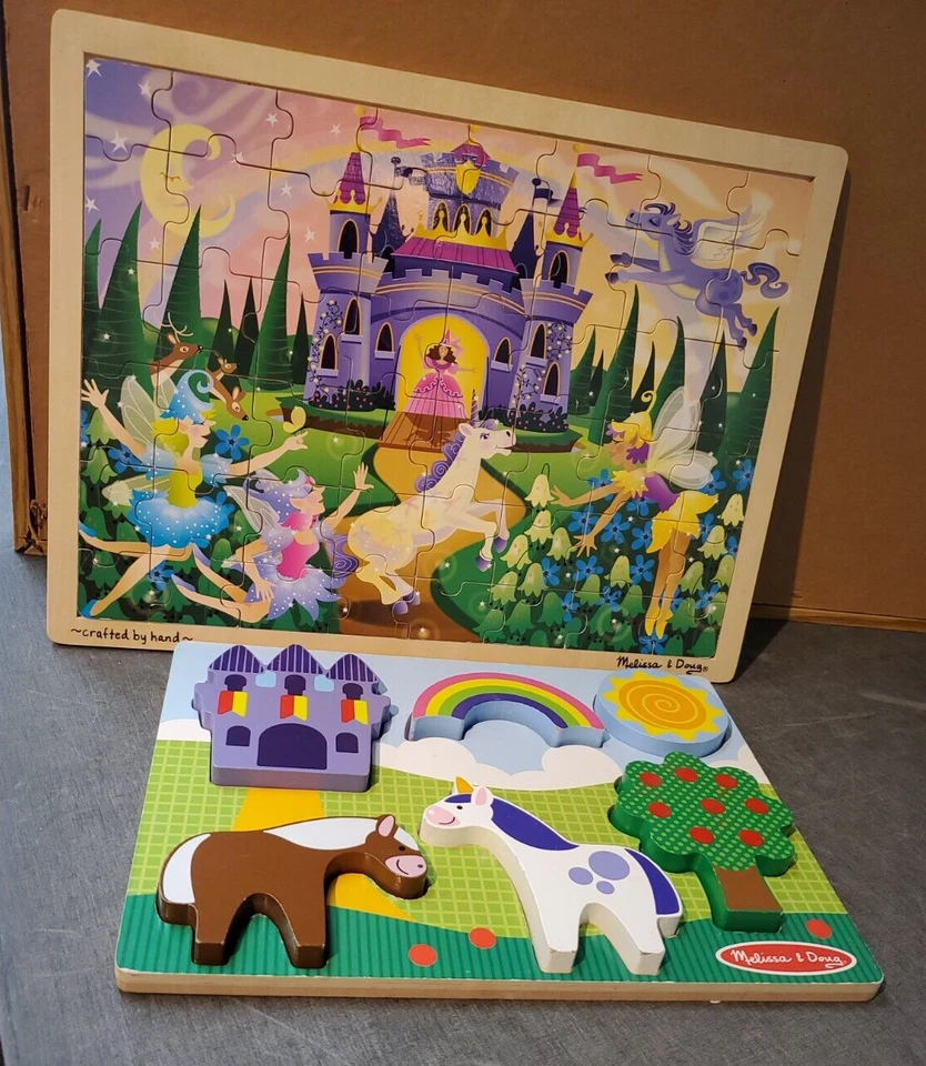 Melissa & Doug Fairy Fantasy 48 pc Wooden Jigsaw  & Fantasy  Castle 6 pc Puzzle - Image 1 of 4