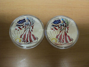 Lot Of Two 1999 Colorized Silver American Eagles In Containers