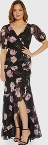 Abito vestito Adrianna Papell stampa floreale chiffon con volant taglia 12 nuovo con etichette $229 - Foto 1 di 15