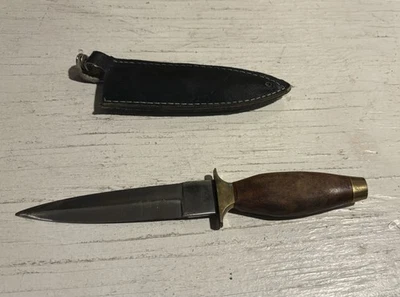 Cuchillo de bota de hoja fija de 5” de acero inoxidable vintage Pakistán funda de mango de madera de latón Foto 1 de 3
