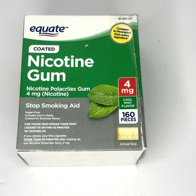 Goma de nicotina recubierta Equate 4 mg sabor fresco a menta 160 piezas NUEVA caja dañada Foto 1 de 4