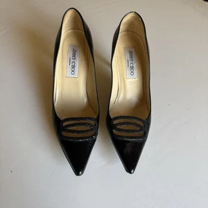 Jimmy Choo Vero Cuoio Black Leather Open-Toe Pumps Size 36.5 - Picture 1 of 9