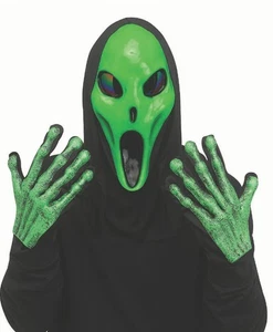  Alien Spawn Green  Mask with Black Shroud & Green Gloves Set - Picture 1 of 1