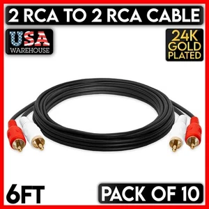Cable RCA doble 6 pies dos 2 RCA cable de audio estéreo altavoces subwoofer TV paquete de 10 - Imagen 1 de 3