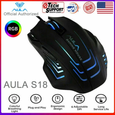 6400 DPI RGB Gaming Mouse USB Wirde LED Programmable For PC Computer FPS Gamer - Image 1 of 4