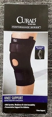 Suporte de joelho Curad, neoprene articulado com suporte em forma de U - Preto - Pequeno - Imagem 1 de 4