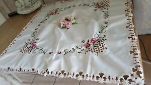 Pretty synthetic embroidered cutwork tablecloth roses&daisies JUBILEE TEA PARTY 