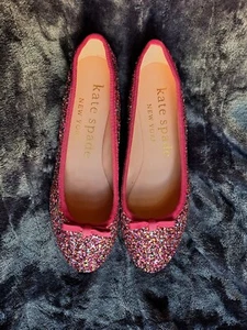 Neu Kate Spade Kleeblatt Glitzer flache Schuhe Größe 6,5 Medium rosa Glitzer - Bild 1 von 4
