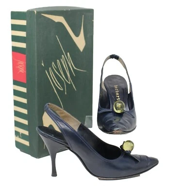 1960's Herbert Levine Pointed Toe Pumps Heels Lucite Ball Sz 7 Navy Joseph Shoes - Image 1 of 4