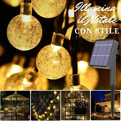 CATENA LUMINOSA SOLARE SERIE LUCI NATALE LAMPADINE LED FESTE PARTY ESTERNO 10 MT - Immagine 1 di 4