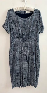 Toast Dress Women's Blue Patterned Lined Short Sleeves With Pockets Size 12 - Picture 1 of 13