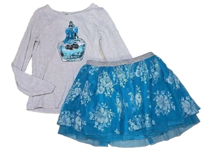 Lote de 2 piezas de camisa y falda tutú LS Justice Girls talla 14 azul brillante "Feliz" Foto 1 de 4