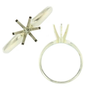 14K Weißgold runder Verlobungsring Solitär Ring 6 Krappenfassung massive Fassung - Bild 1 von 5