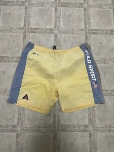VINTAGE Polo Sport Ralph Lauren Swim Trunks Mens Large Yellow Blue Bathing Suit - Picture 1 of 5