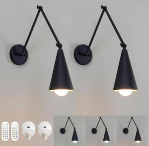 2 Pack Swing Arm Battery Powered Wall Sconces Black #882 - Picture 1 of 4