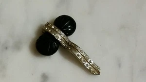 Broche clip vintage negro de baquilita y diamantes de imitación  - Imagen 1 de 6