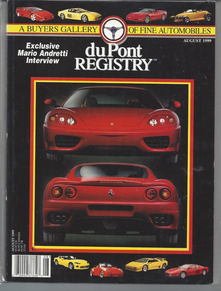 Du Pont Registry Magazine August 1999 Mario Andretti Interview Gallery of Autos - Image 1 of 1