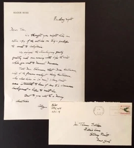 Alger Hiss / 1 PG Handwritten Letter Signed 1965 - Imagen 1 de 1