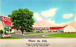 Motel De Ville New Castle Delaware tarjeta antigua postal de colección a67 - Imagen 1 de 2