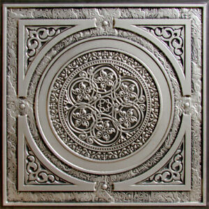 # 225 - Antique Silver 2'x2' PVC Faux Tin  Decorative Ceiling Tile Glue Up/Grid