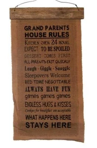 "Reglas para abuelos vintage nostálgicas decoración del hogar arpillera colgante de pared 28"" x 15" - Imagen 1 de 1