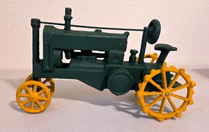 Vintage Cast Iron Green Tractor with Yellow Tires Heavy Duty 11" x 7" - Picture 1 of 6