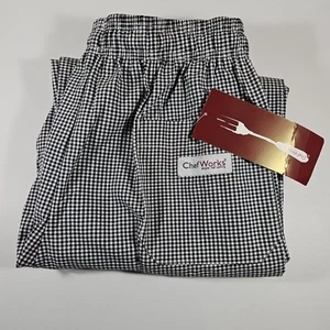 Chef Works Size L Baggy Work Pants Black White Check Pull On Drawstring - Picture 1 of 6