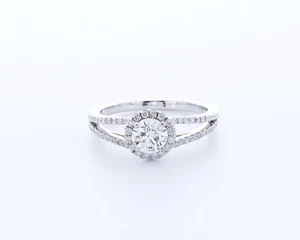 1.1 CT Lab-Created Diamond D/VS1 Round Cut 18K White Gold Prong Halo Accent Ring - Picture 1 of 4