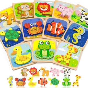 Wooden Toddler Puzzles, 12pcs Animal Montessori Toys for 1-3 Year Old Boys & ... - Picture 1 of 6