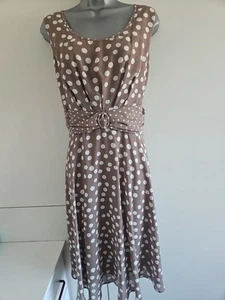 Brown & White Polka Dot Lined Sleeveless Dress Size 16 - Picture 1 of 11