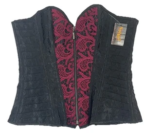 NWT Spirit Woman's Black & Burgundy Lg Gothic Lace Corset Bustier Lace Up & Zip - Picture 1 of 19