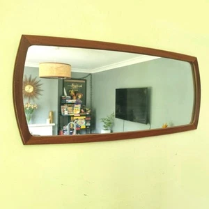 Vintage Mid-Century Teak Wall Mirror Long Retro 70s Original Danish Scandi Style - Picture 1 of 8
