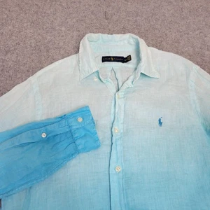 Ralph Lauren Linen Shirt Mens Medium Blue Ombre Button Down Long Sleeve RL Pony - Picture 1 of 12