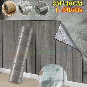 5Rolls Wood Grain Panel Thick Wallpaper Stick Self Adhesive Wood Slat Wall Paper - Picture 1 of 33